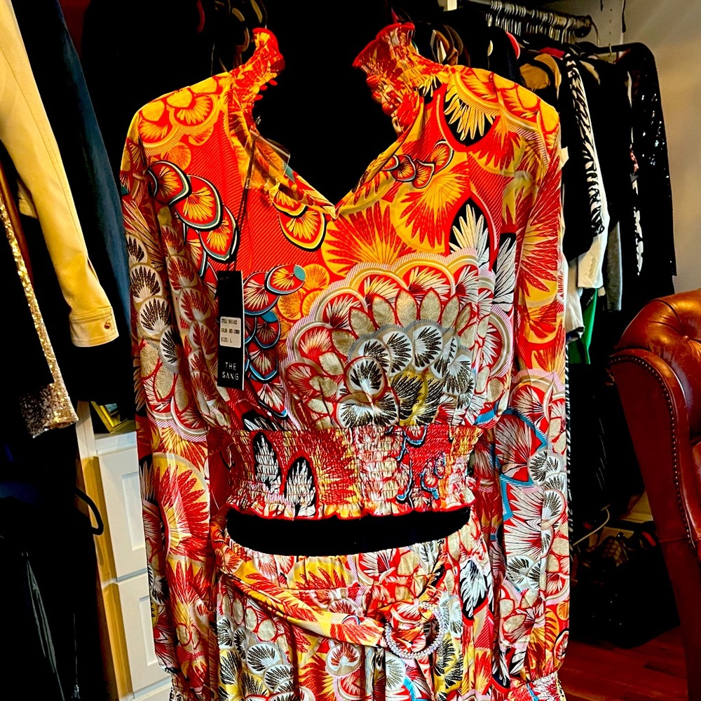 2 Piece NEW Gorgeous and unique, Crop with PJ Style wide leg pants -The Sang
